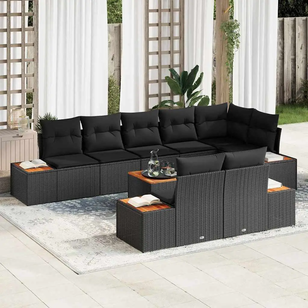 Ensemble de jardin 9 pièces 8 places en polyrotin design moderne Noir – ComfortXL Outdoor Living
