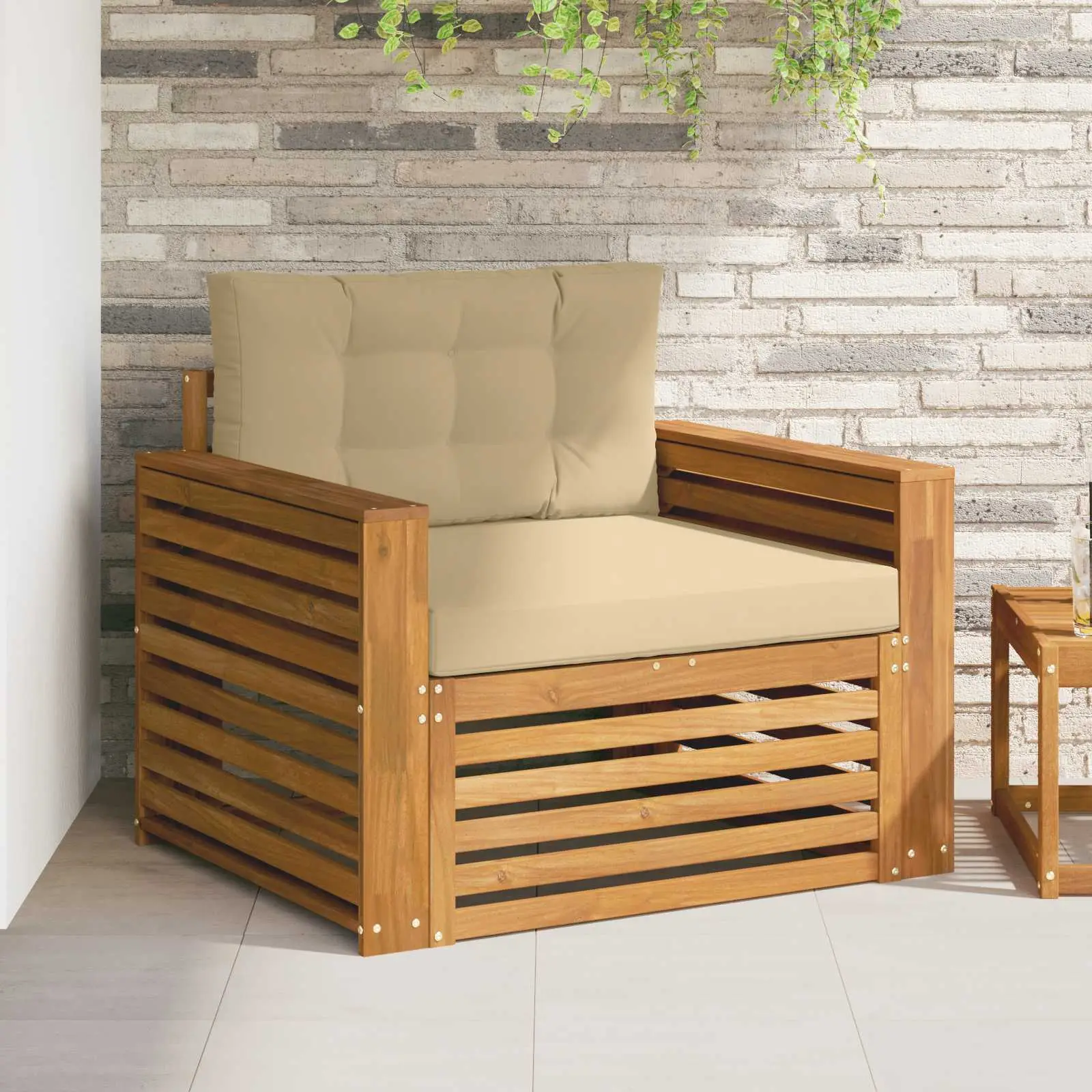 Canapé d’extérieur Bois d’acacia massif et polyester vidaXL 3436403 Naturel et beige