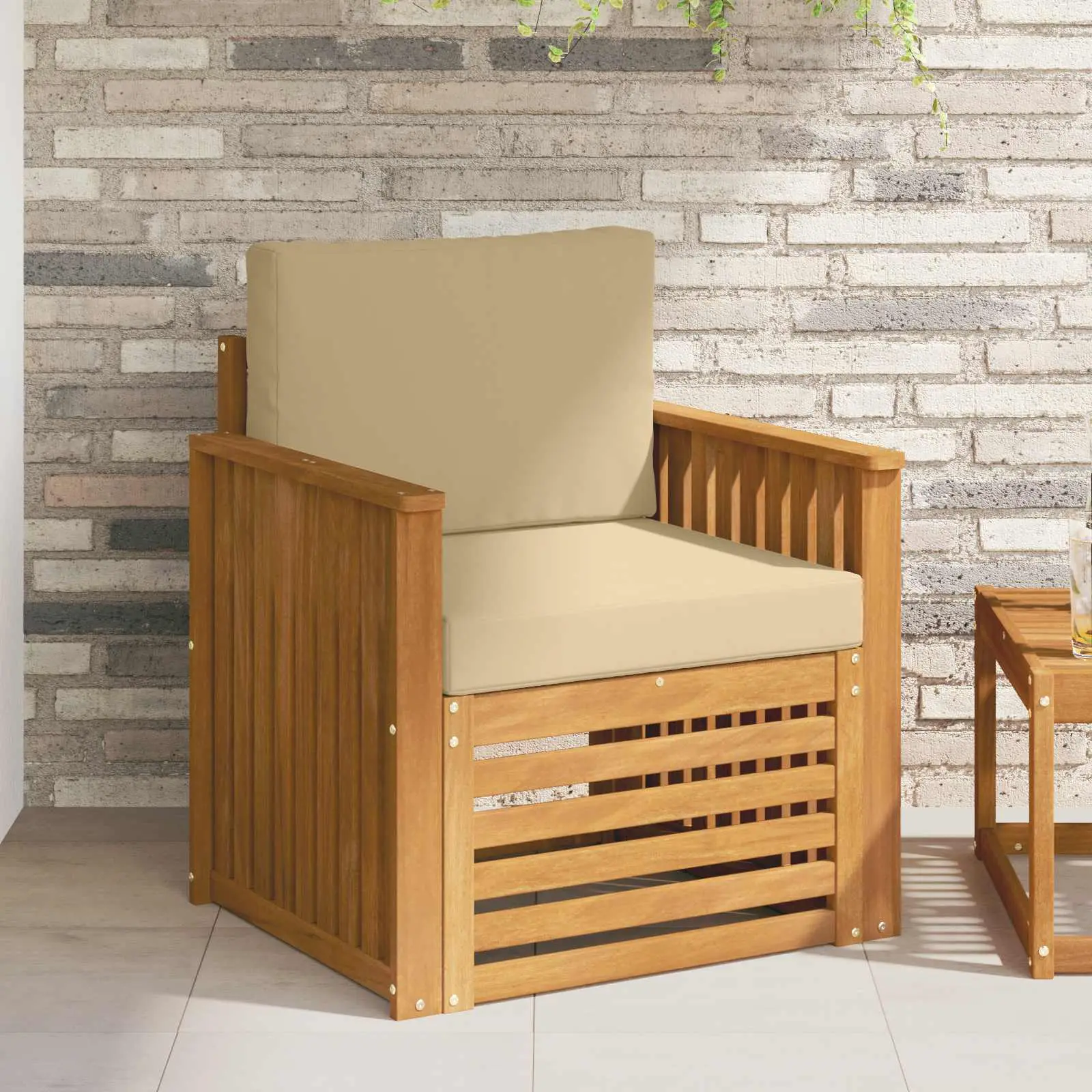 Canapé d’extérieur Bois d’acacia massif et polyester Naturel vidaXL 3436353 Naturel et beige