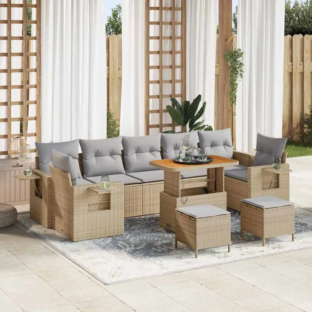 Ensemble de jardin 9 places en résine tressée modulable et ajustable Beige – ComfortXL Outdoor Living