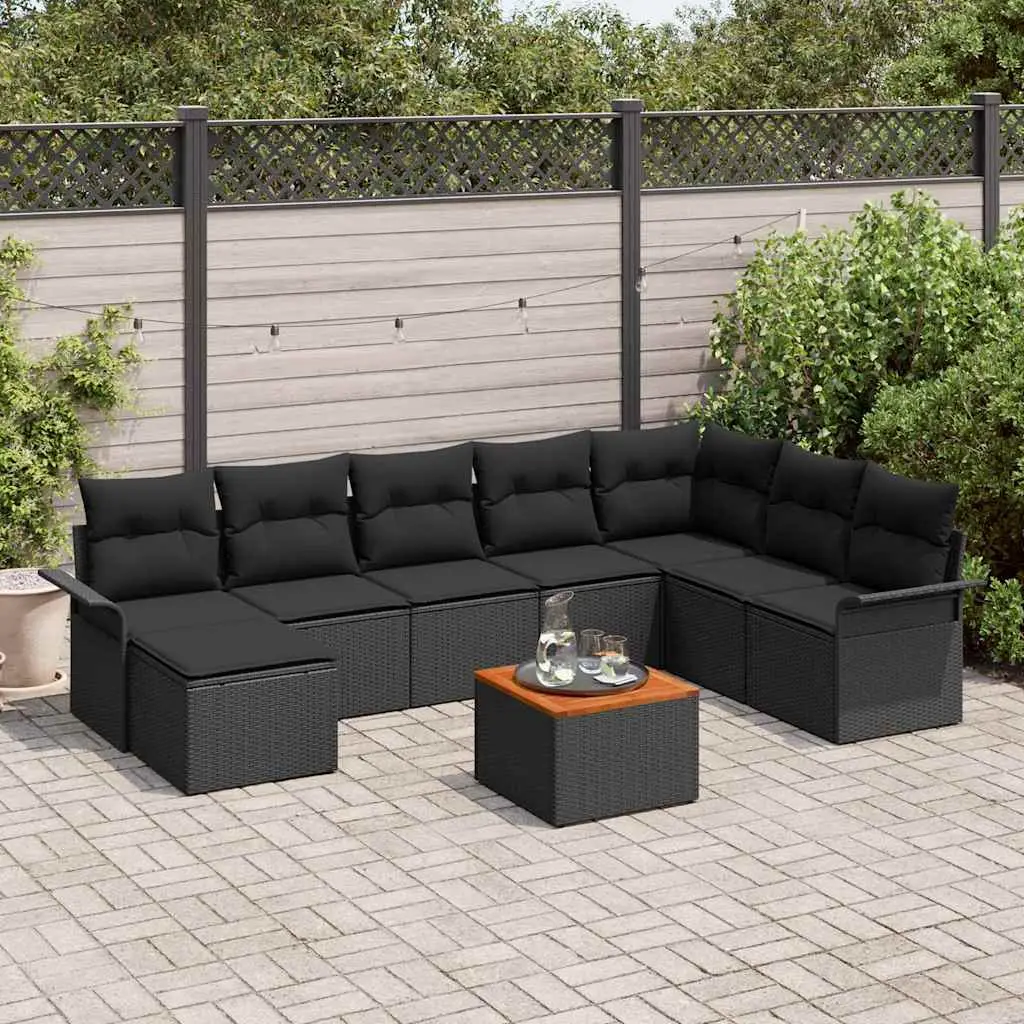 Ensemble de jardin 9 pièces poly rotin avec coffres de rangement pour terrasse Noir – ComfortXL Outdoor Living