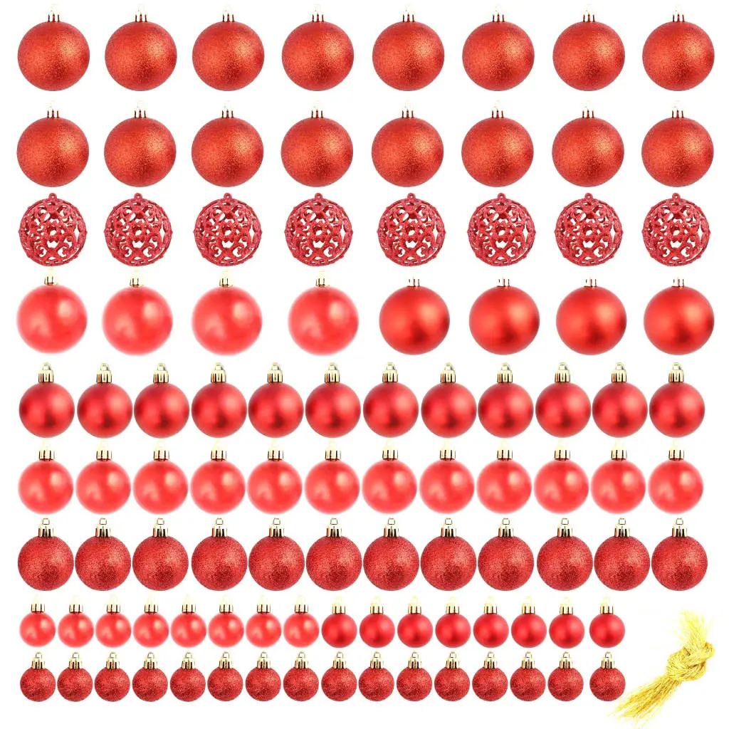 Ensemble de boules de Noël – Ornements de Noël – décorations de Noël 100 pcs 3/4/6 cm Rouge