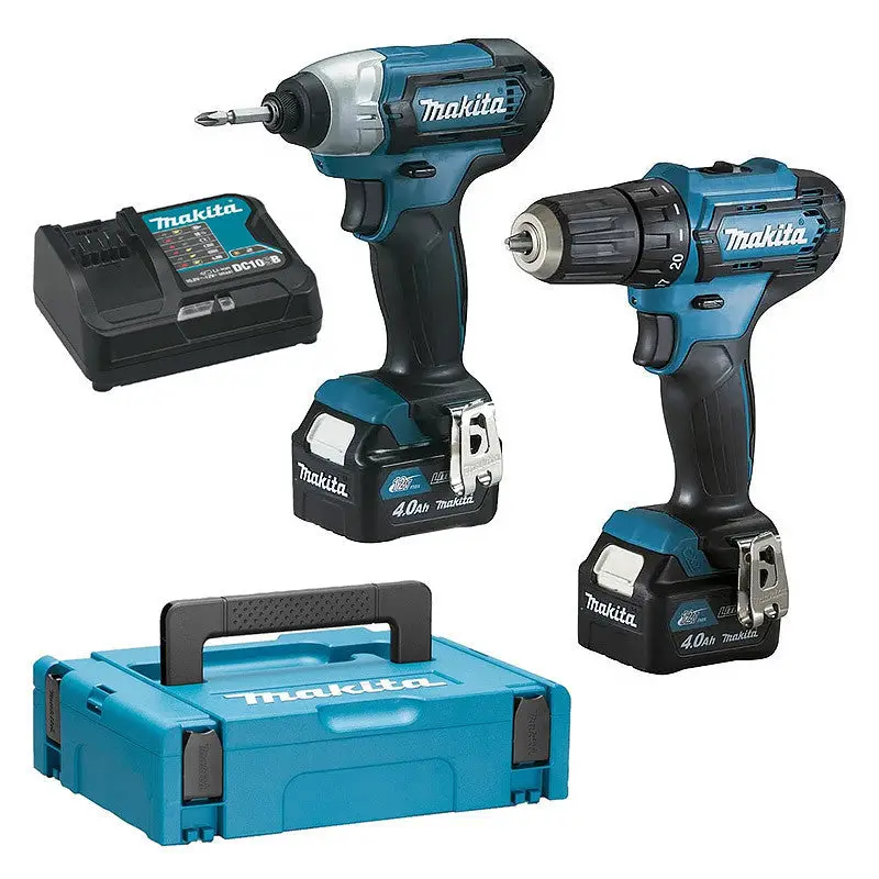 Ensemble de 2 machines 12 V BL1040B (DF333D + TD110D) – MAKITA – avec 2 batteries 12V 4.0Ah – chargeur – MakPac – CLX224SMJ