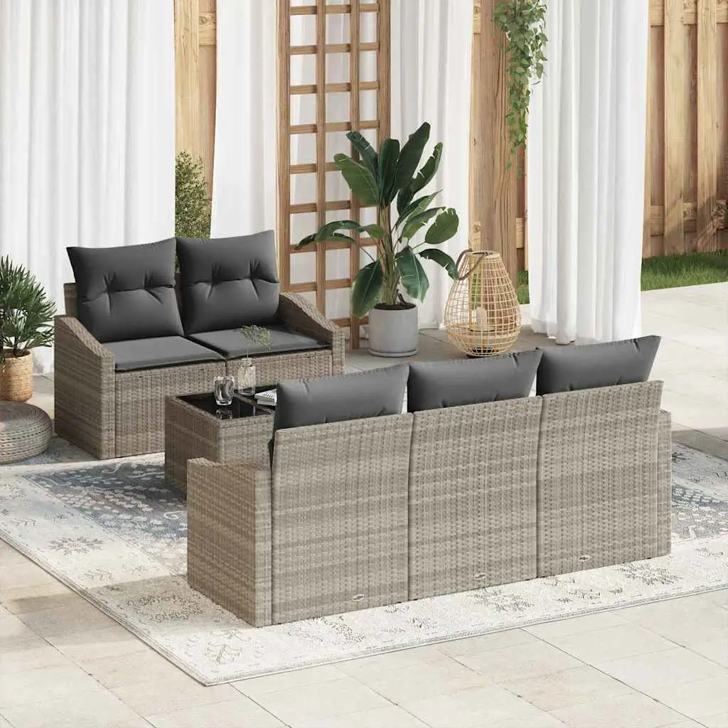 Ensemble de Canapés avec coussin 6 pcs Gris clair polyrotin vidaXL 3346602