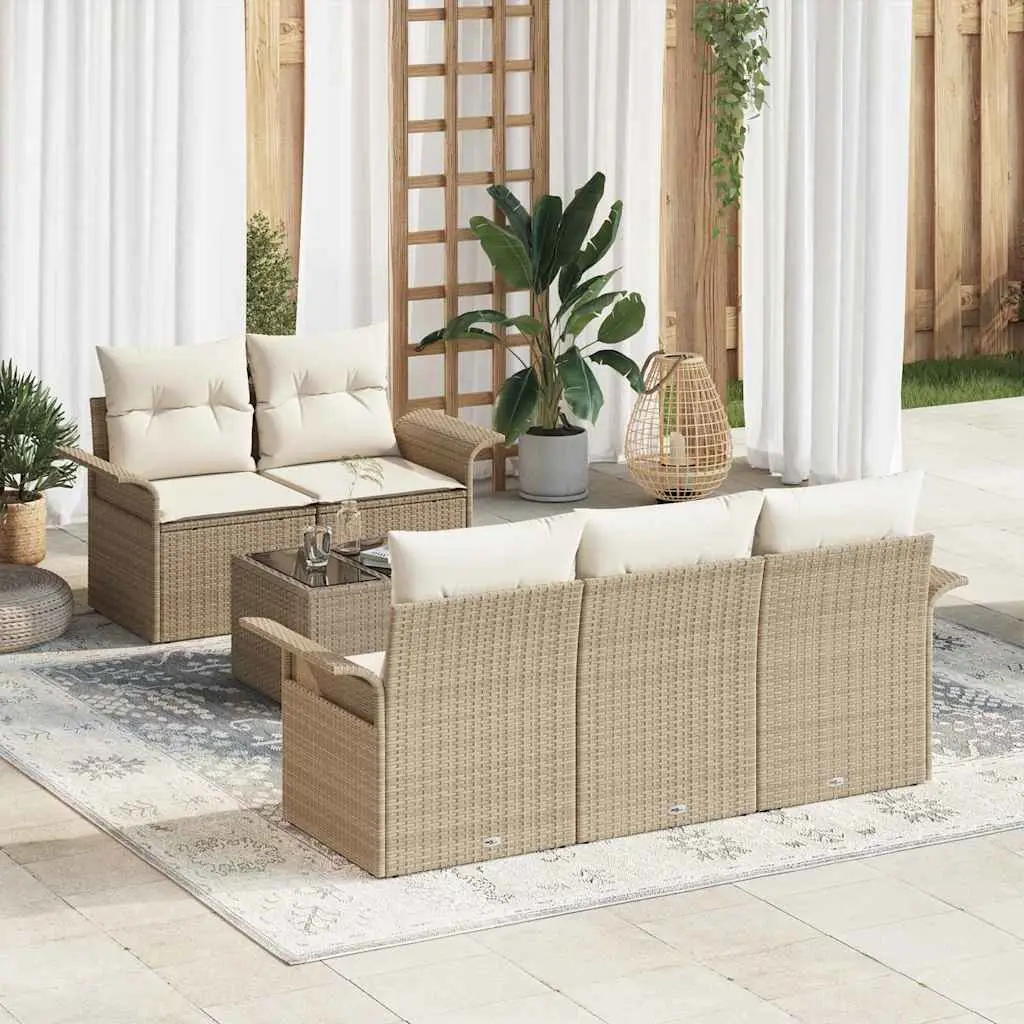 Ensemble de Canapés avec coussin 6 pcs Beige polyrotin vidaXL 3345241 beige et crème