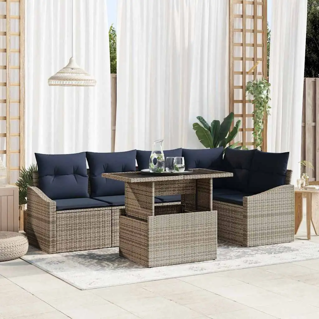 Ensemble de canapé de jardin avec coussin 6 pcs Gris et marine vidaXL 3357748 gris et bleu marine