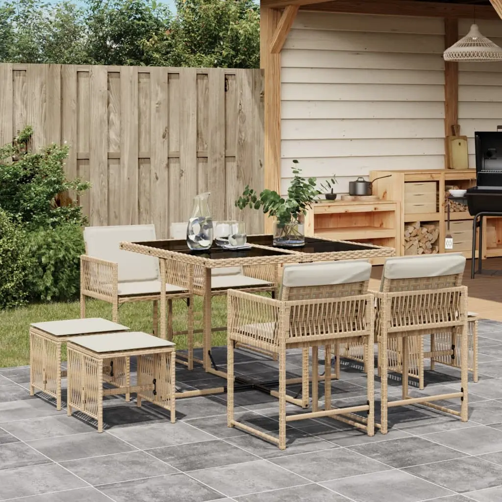 Ensemble de Jardin Cube 8 Personnes en Résine Tressée Beige, Table Plateau Verre Noir – ComfortXL Outdoor Living