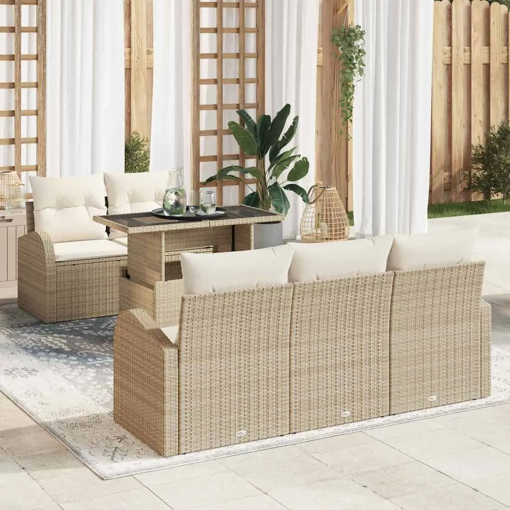 Ensemble de canapé de jardin avec coussin 6 pcs Beige polyrotin vidaXL 3348557 beige et crème