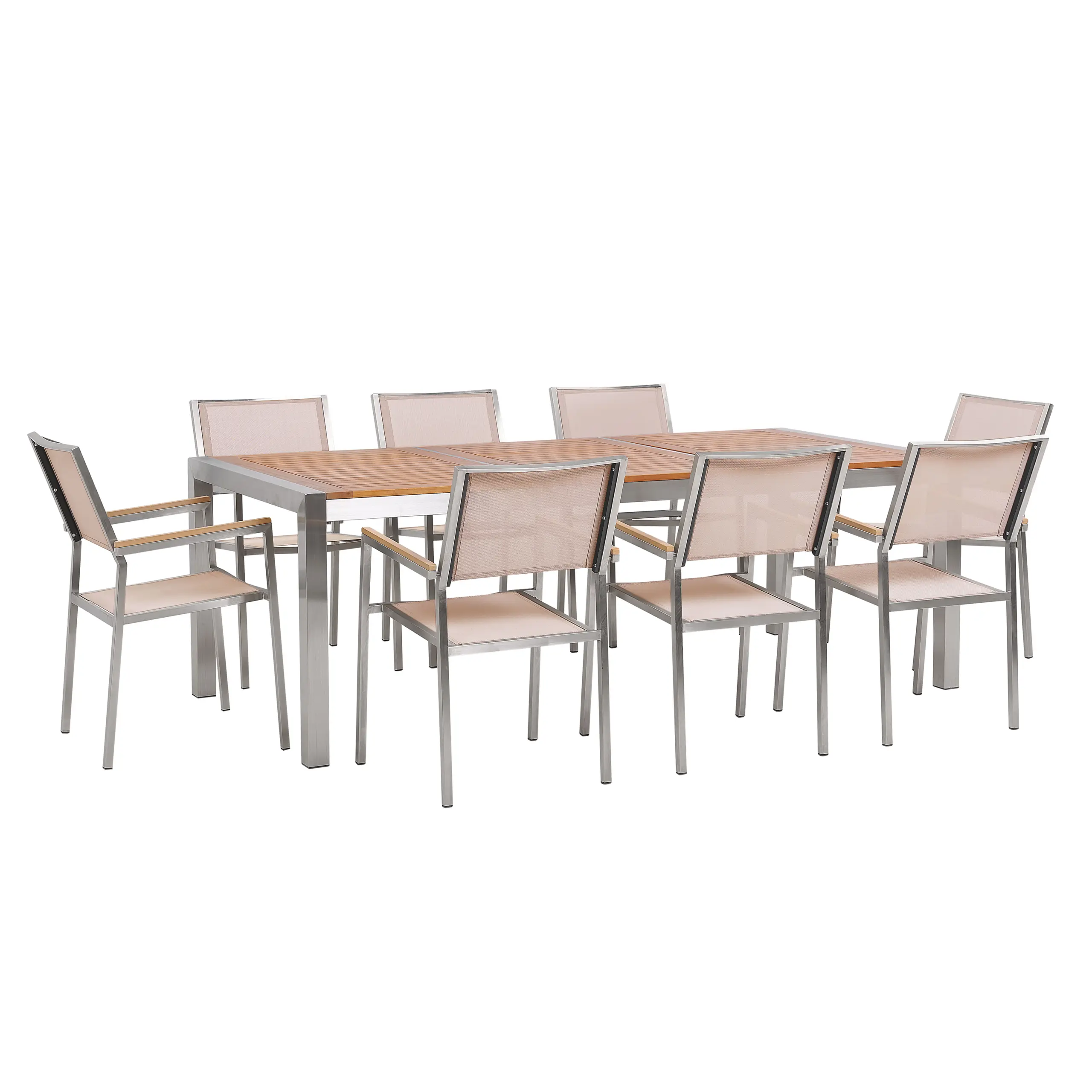 Set de salle à manger, 8 Personnes Acier inox Marron/beige GROSSETO – Beliani