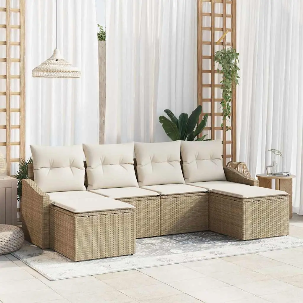 Ensemble de Canapés avec coussin 6 pcs Beige polyrotin vidaXL 3346831 beige et crème