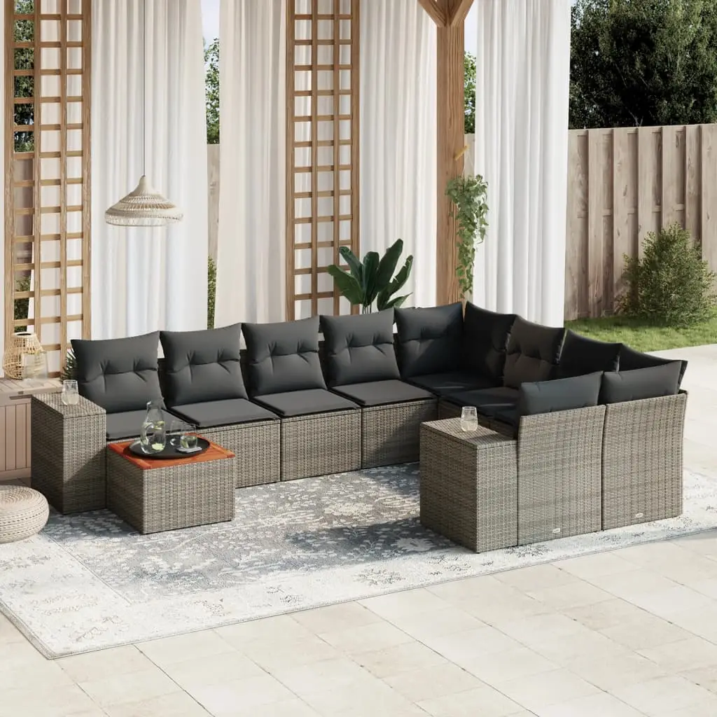 Ensemble de jardin 9 places résine tressée table bois modulable pour extérieur Gris et Gris Foncé – ComfortXL Outdoor Living