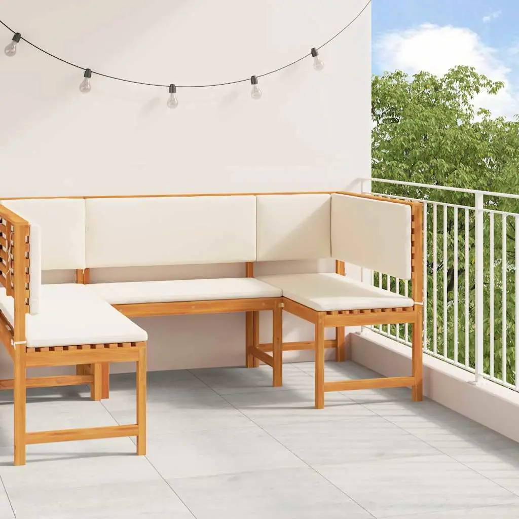 Ensemble de banc de jardin 3 pcs Marron Bois d’Acacia Massif vidaXL 3329105 Blanc crème