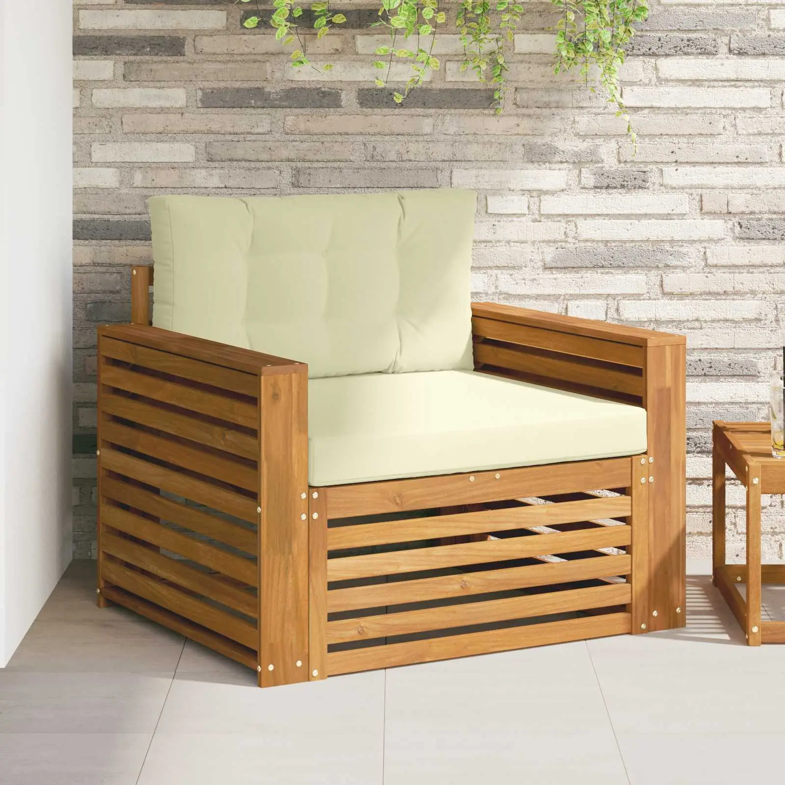 Canapé d’extérieur Bois d’acacia massif et polyester vidaXL 3436400 Naturel et crème