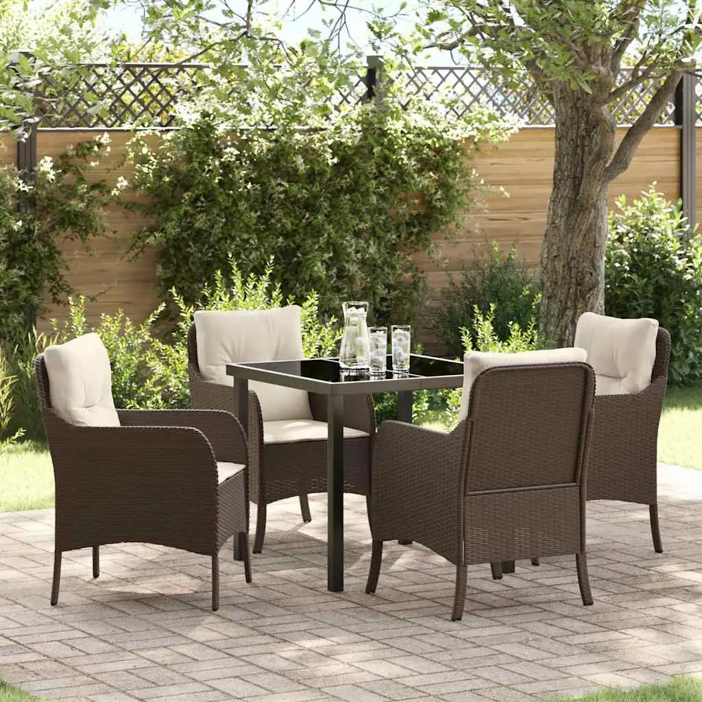 Ensemble de salle à manger pour jardin 5 pcs Marron polyrotin vidaXL 3380156 Marron et blanc crème