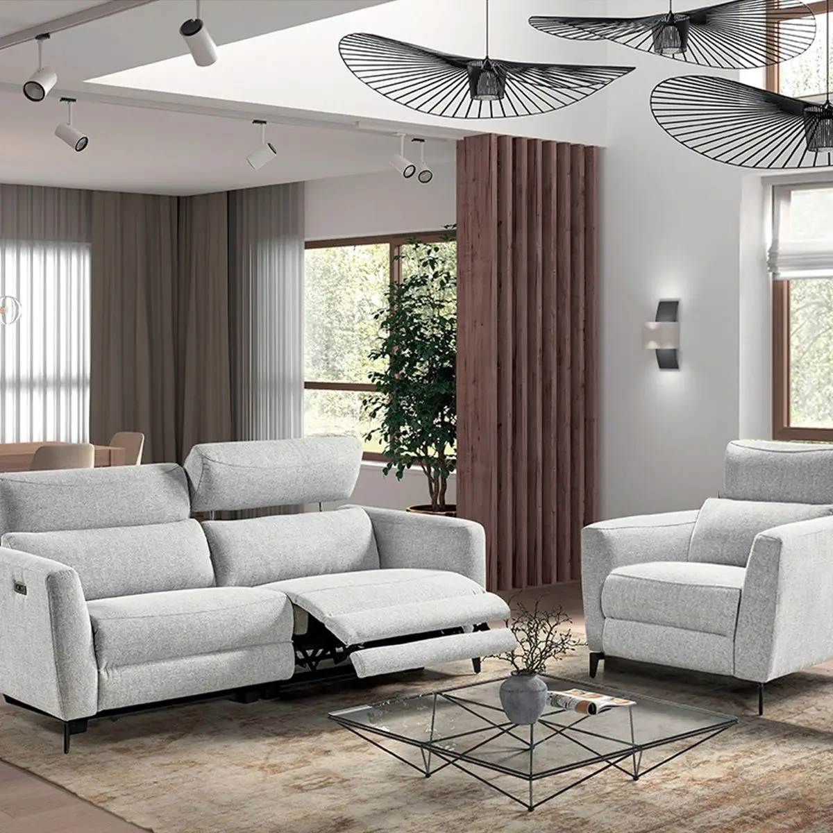 Ensemble Canapé Relax 3 Places et 1 Fauteuil Electriques Gris Clair – MUMBAI
