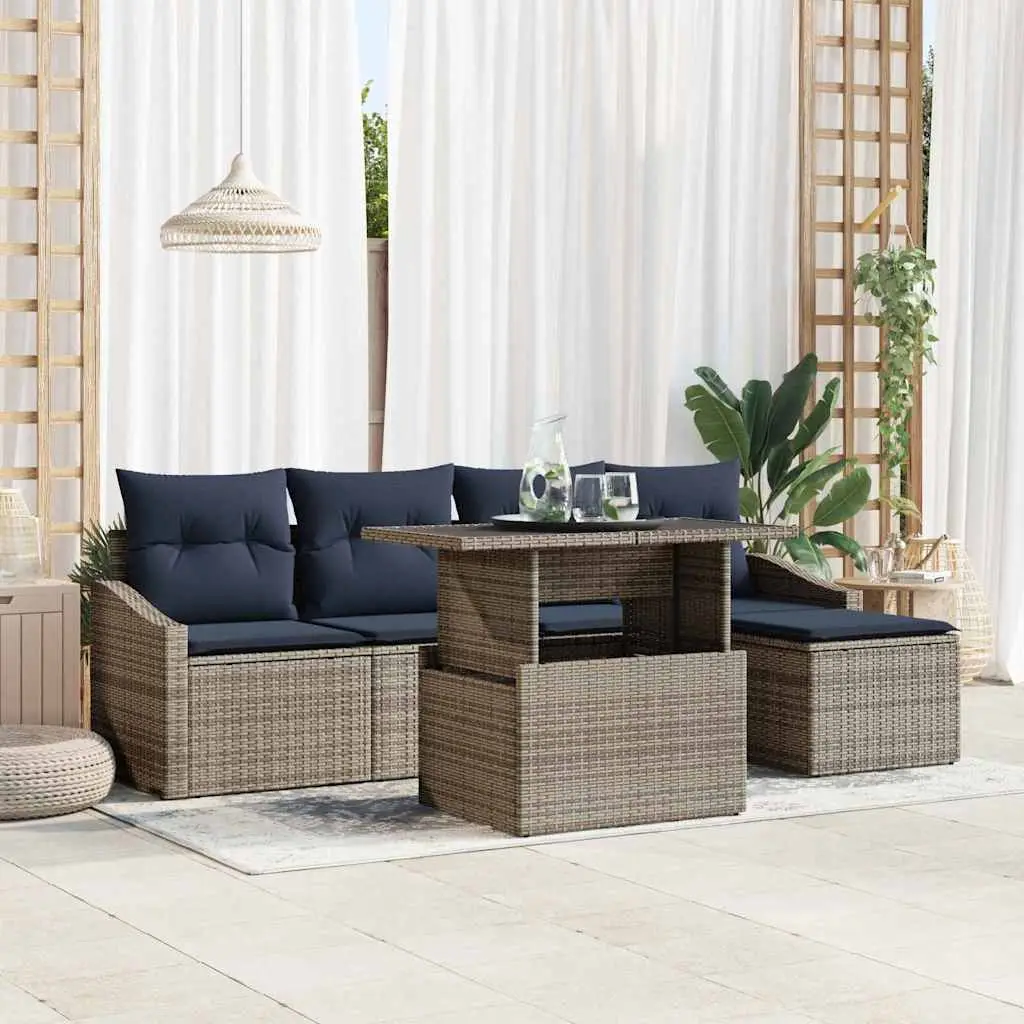 Ensemble de canapé de jardin avec coussin 6 pcs Gris et marine vidaXL 3357728 gris et bleu marine