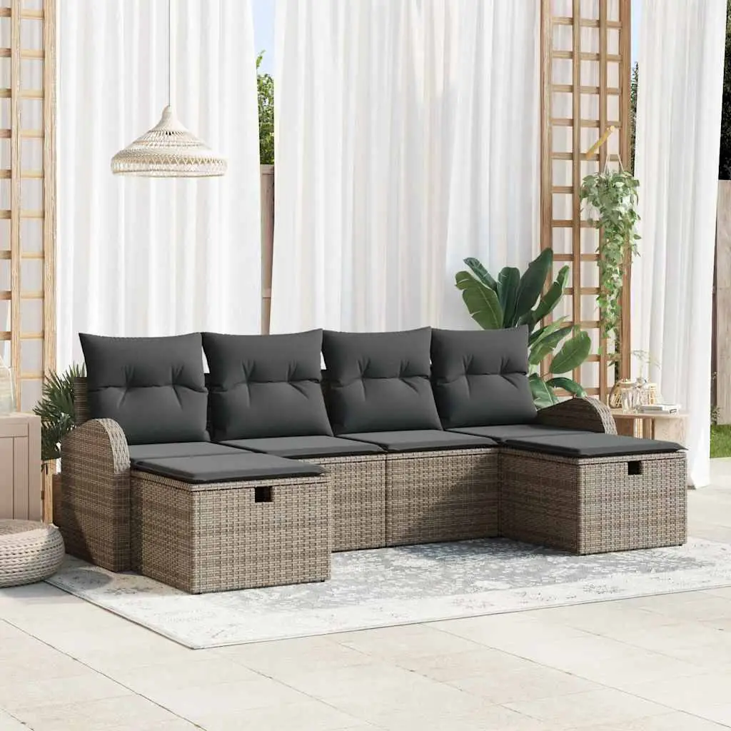 Ensemble de canapé de jardin avec coussin 6 pcs Gris polyrotin vidaXL 3360450