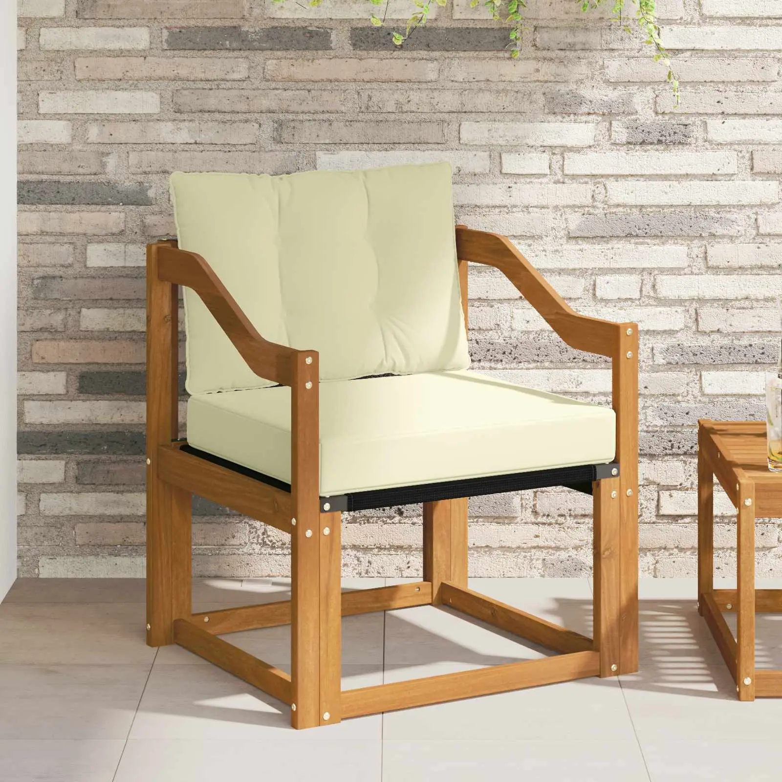 Canapé d’extérieur Bois d’Acacia Massif Naturel et Crème vidaXL 3436306 Naturel et crème