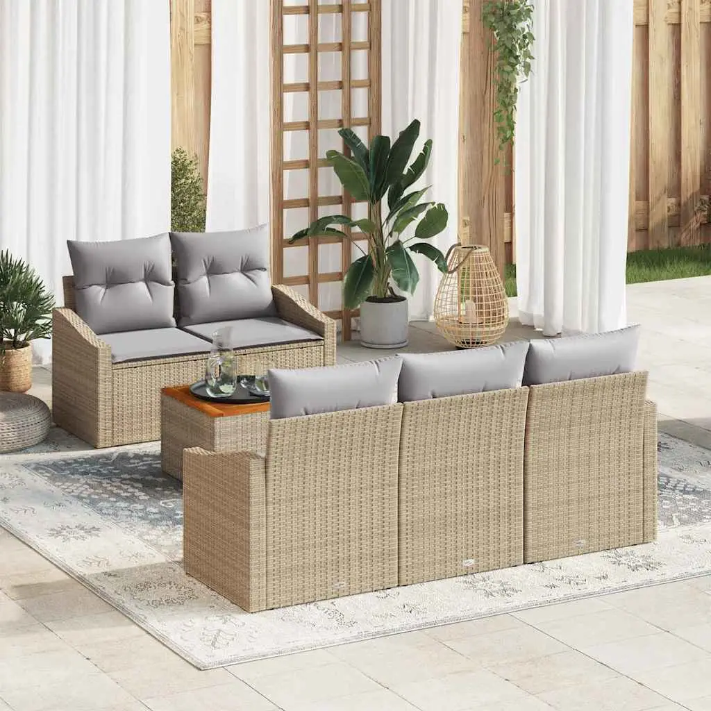 Ensemble de canapé de jardin avec coussin 6 pcs Beige polyrotin vidaXL 3347770 beige et gris