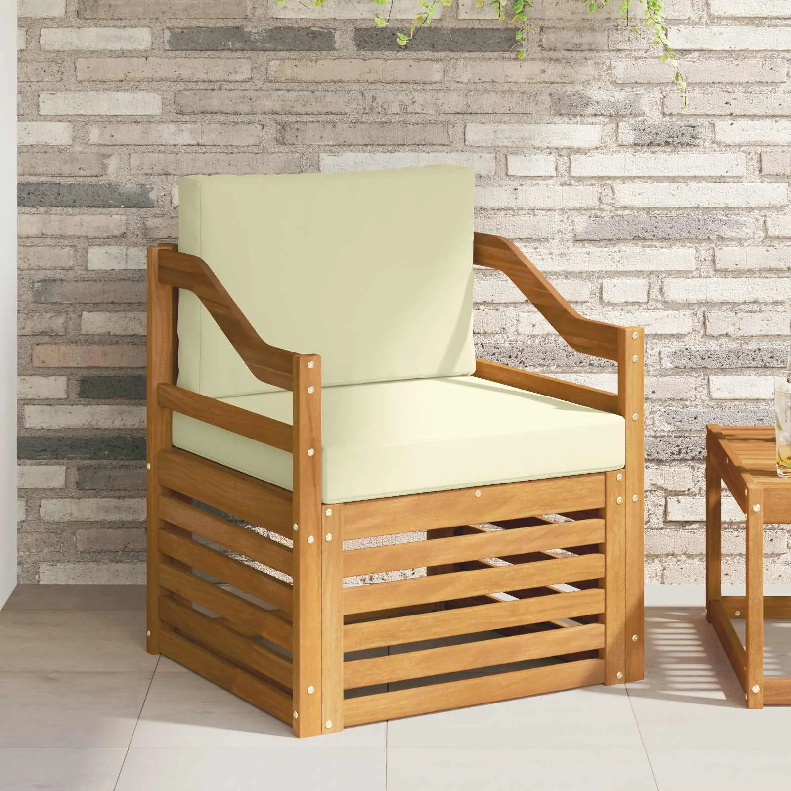 Canapé d’extérieur Bois d’acacia massif et polyester Naturel vidaXL 3436370 Naturel et crème