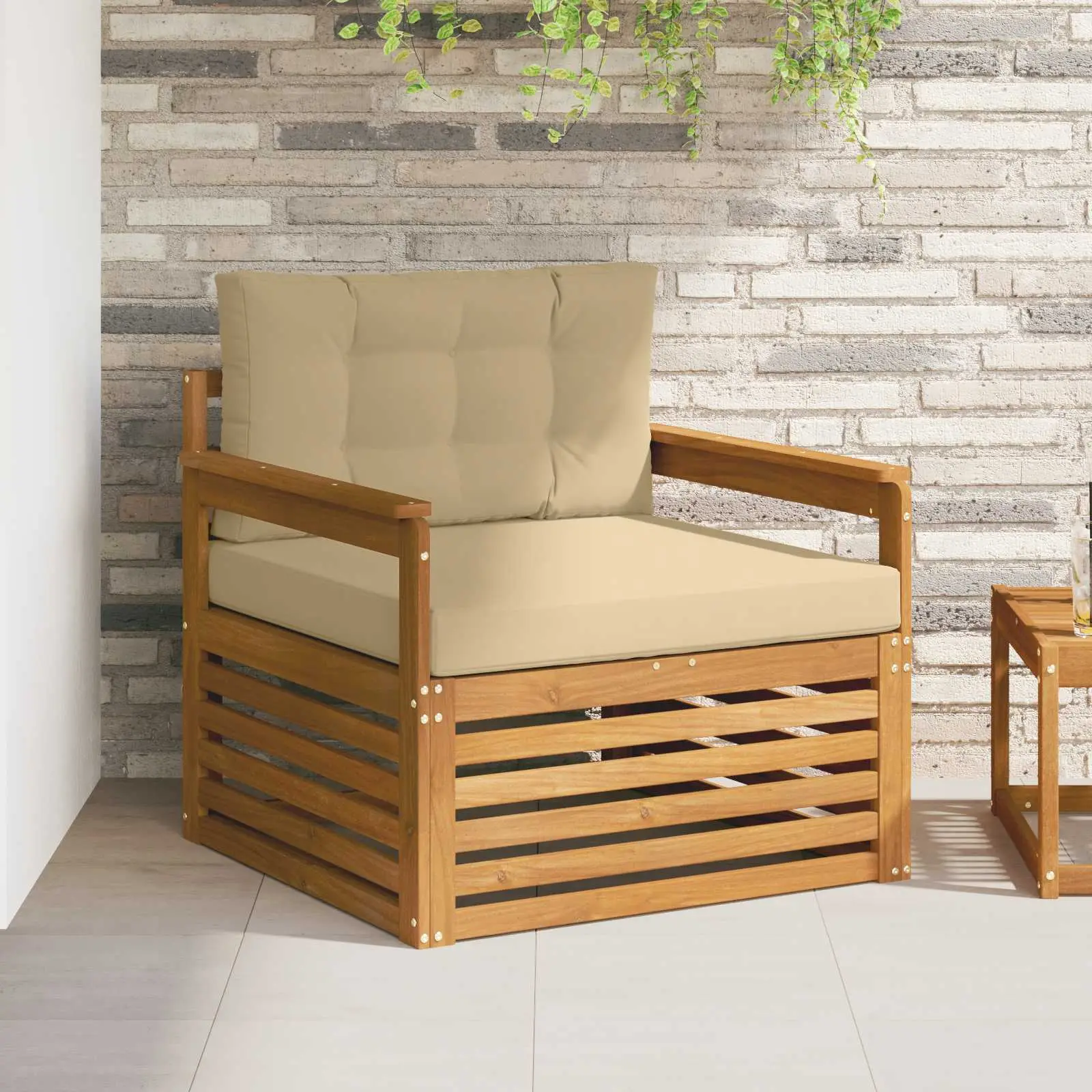 Canapé d’extérieur Bois d’acacia massif et polyester vidaXL 3436383 Naturel et beige