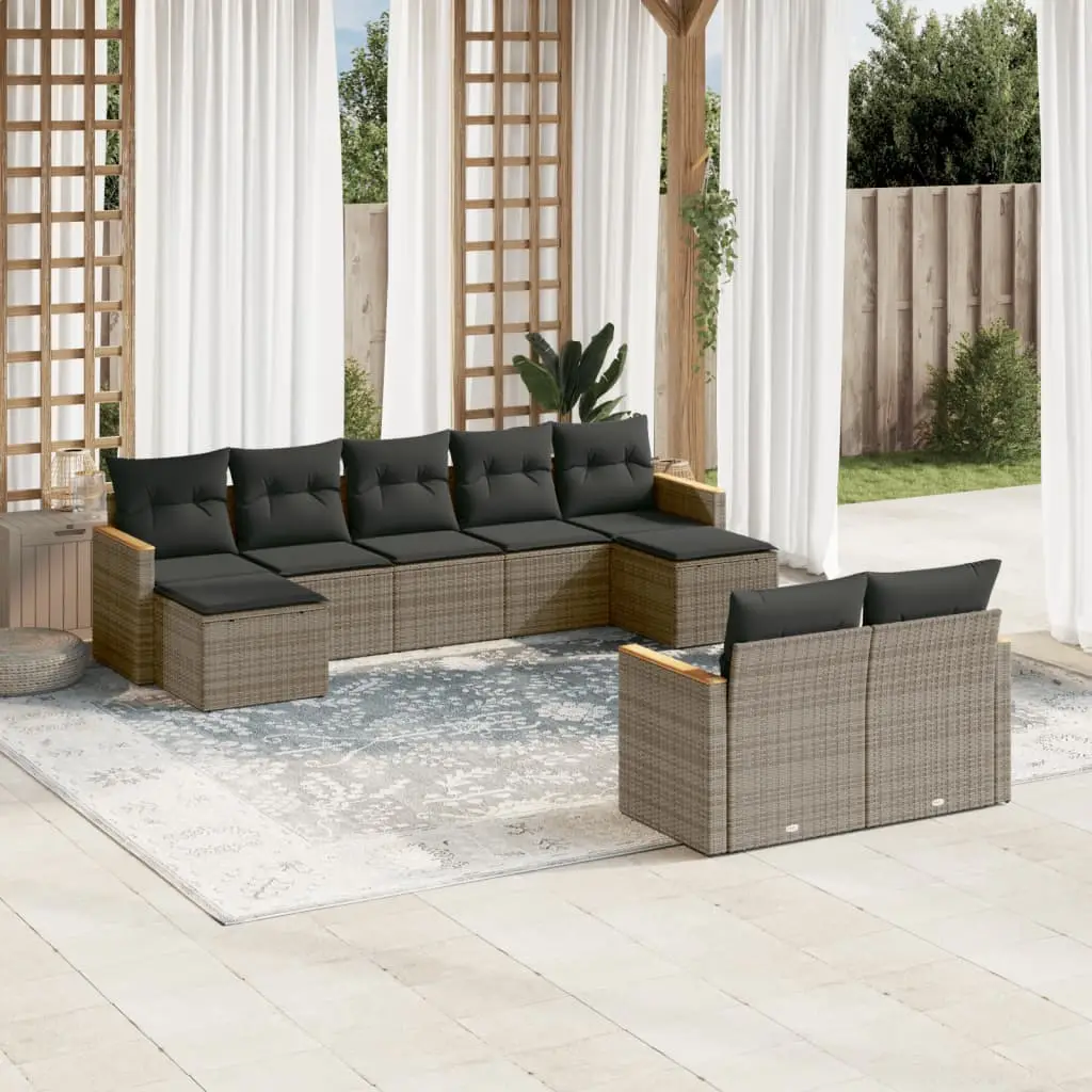 Ensemble de jardin 9 places en résine tressée avec 2 repose-pieds et rangement Gris – ComfortXL Outdoor Living
