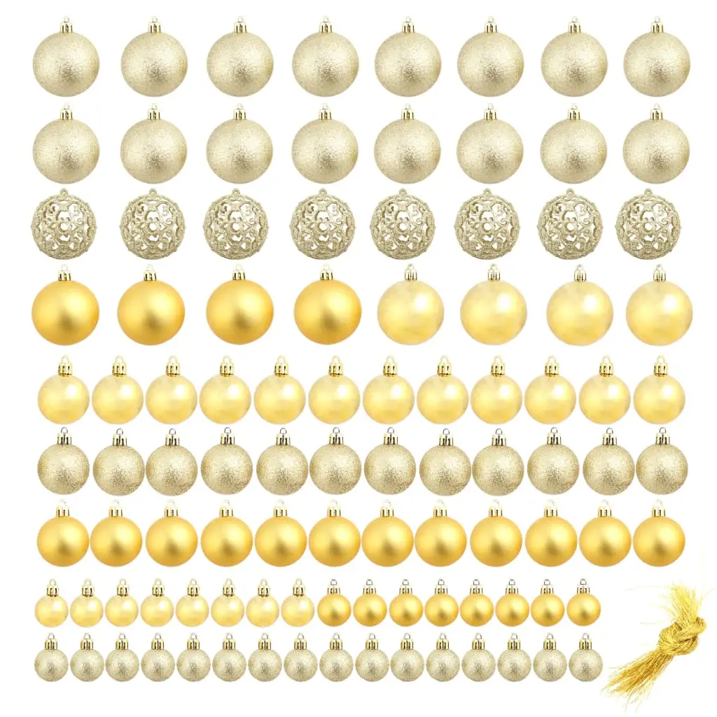 Ensemble de boules de Noël – Ornements de Noël – décorations de Noël 100 pcs 3/4/6 cm Doré