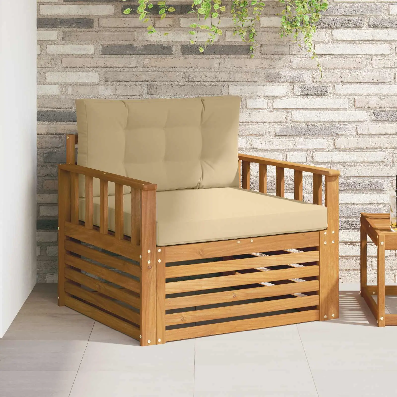 Canapé d’extérieur Bois d’acacia massif et polyester vidaXL 3436388 Naturel et beige