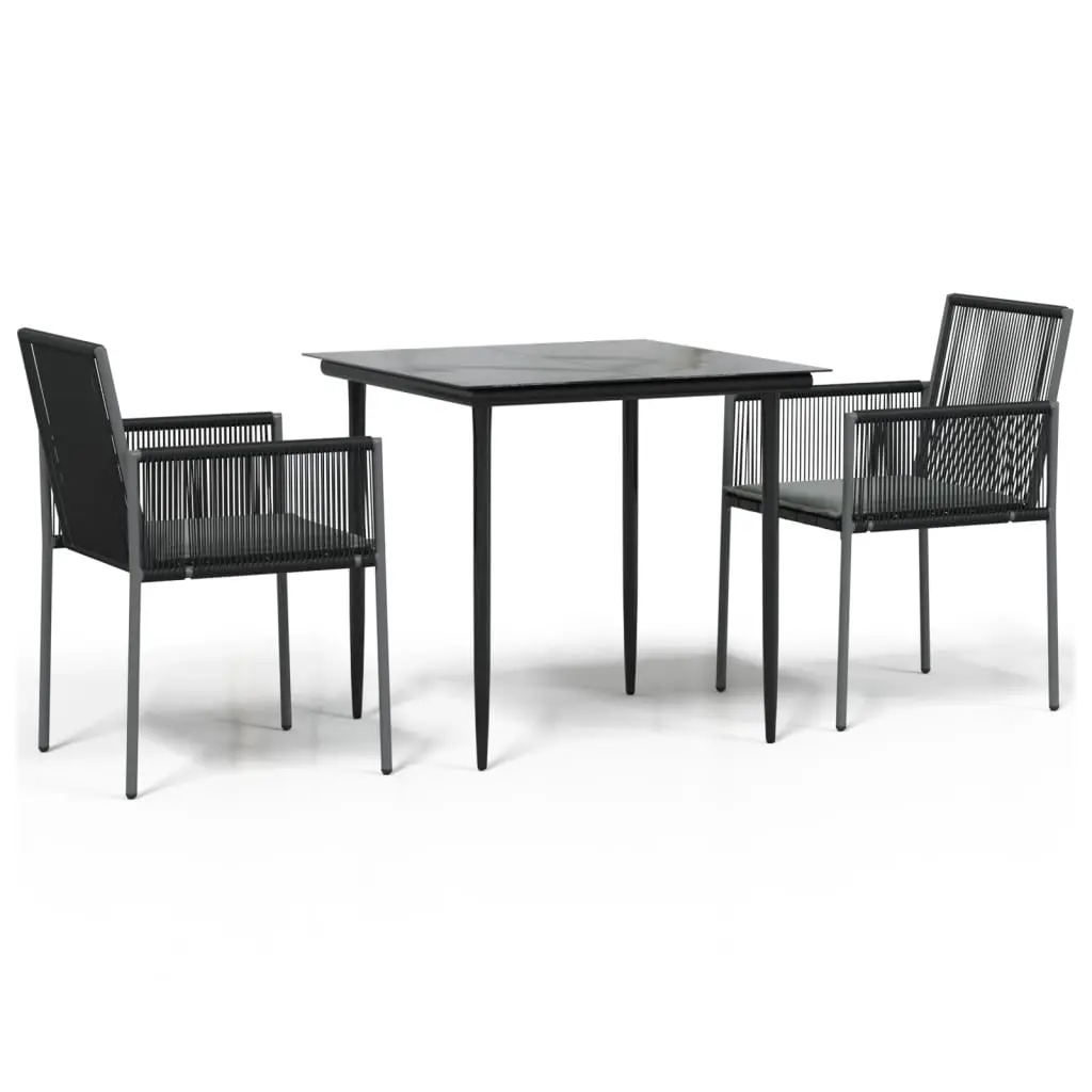 Ensemble de Salon de jardin – meuble de jardin – Mobilier de jardin coussins 3 pcs noir rotin et acier
