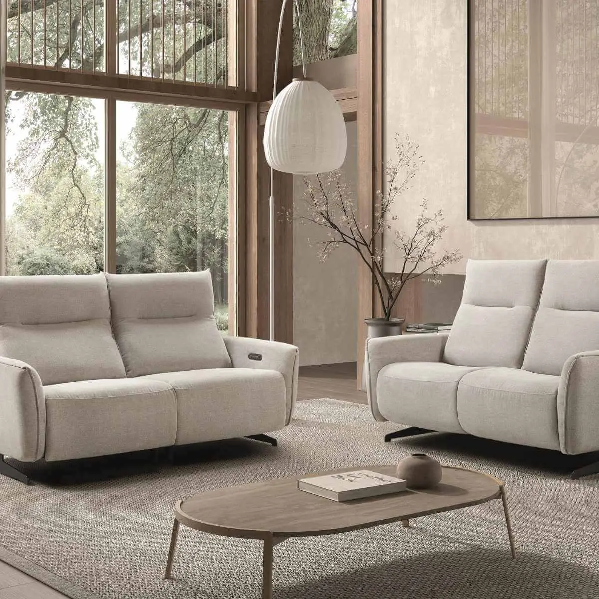 Ensemble Canapé relax électrique + canapé fixe tissu polyester gris – MIRAMAR