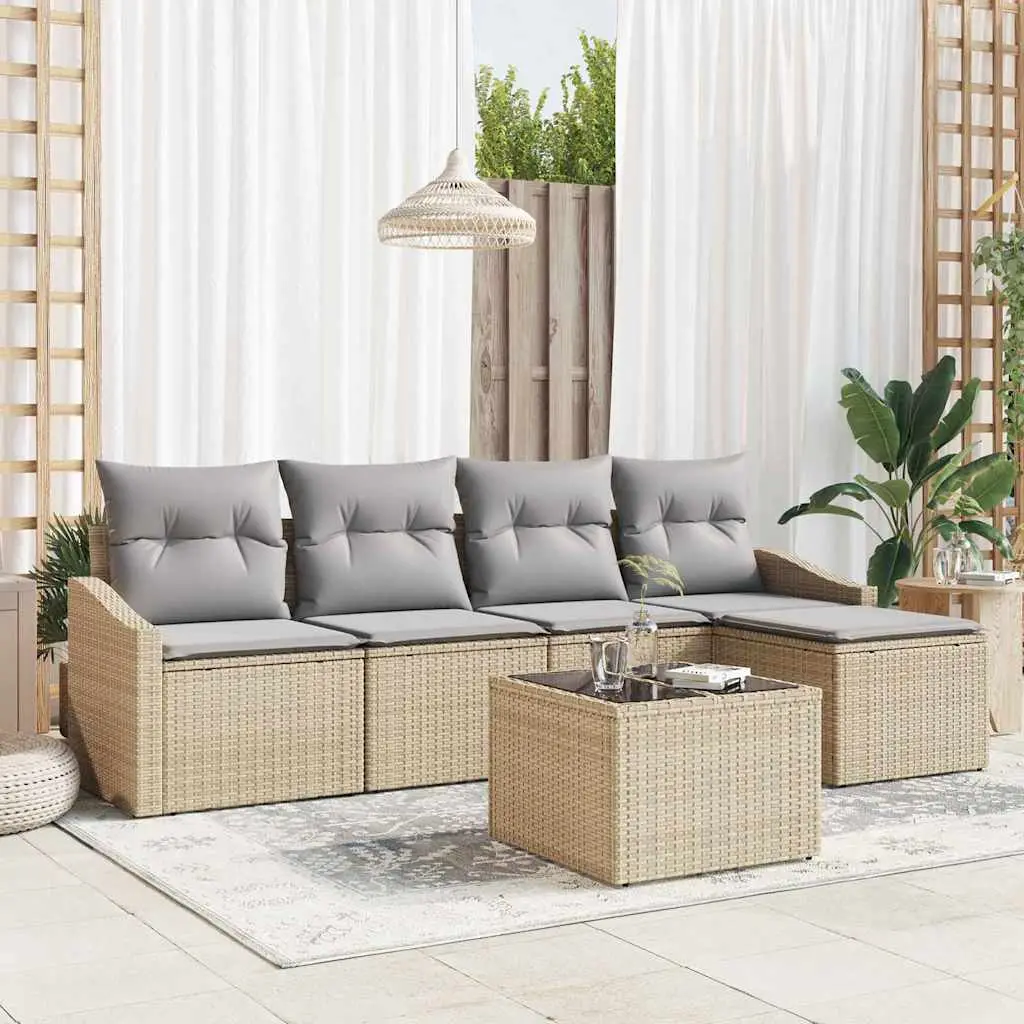 Ensemble de Canapés avec coussin 6 pcs Beige polyrotin vidaXL 3346690 beige et gris