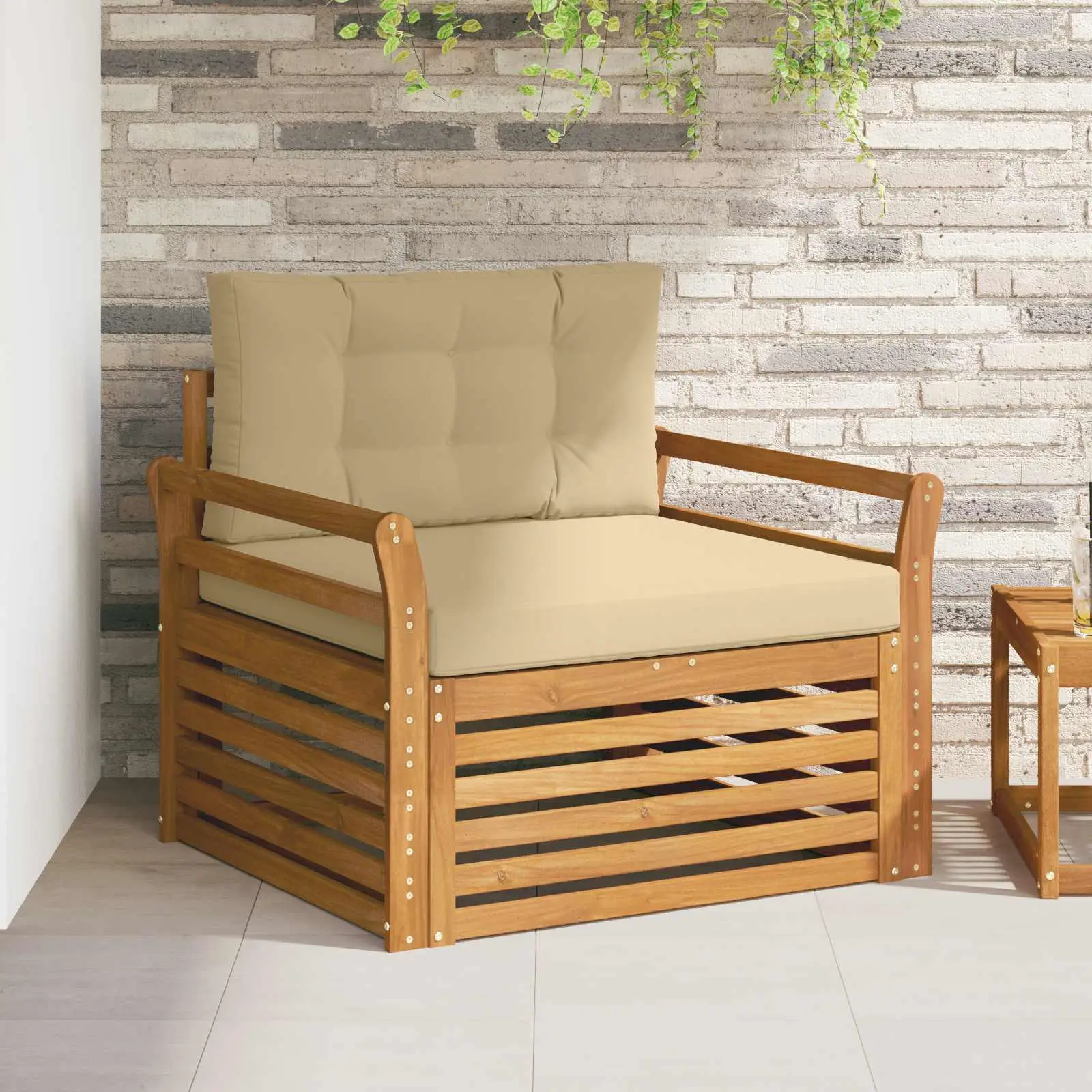 Canapé d’extérieur Bois d’acacia massif et polyester vidaXL 3436398 Naturel et beige