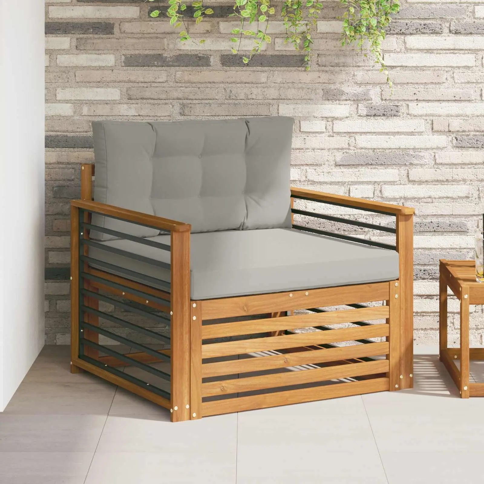Canapé d’extérieur Bois d’acacia massif et polyester vidaXL 3436406 Naturel et gris clair