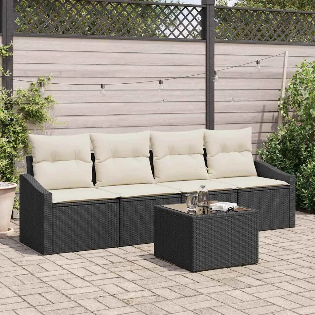 Ensemble de Canapés avec coussin 5 pcs Noir et Crème polyrotin vidaXL 3346587 Noir et crème
