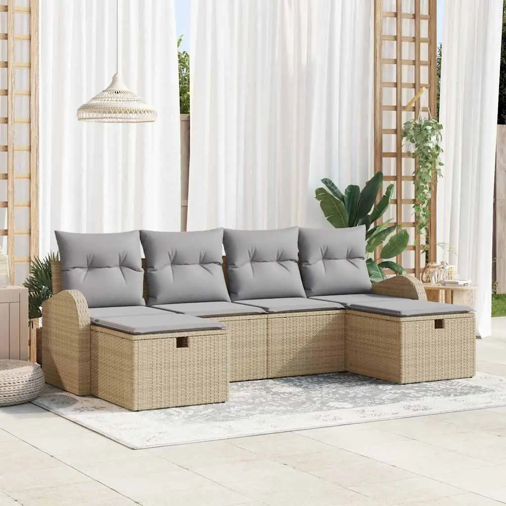 Ensemble de canapé de jardin avec coussin 6 pcs Beige polyrotin vidaXL 3360451 Beige