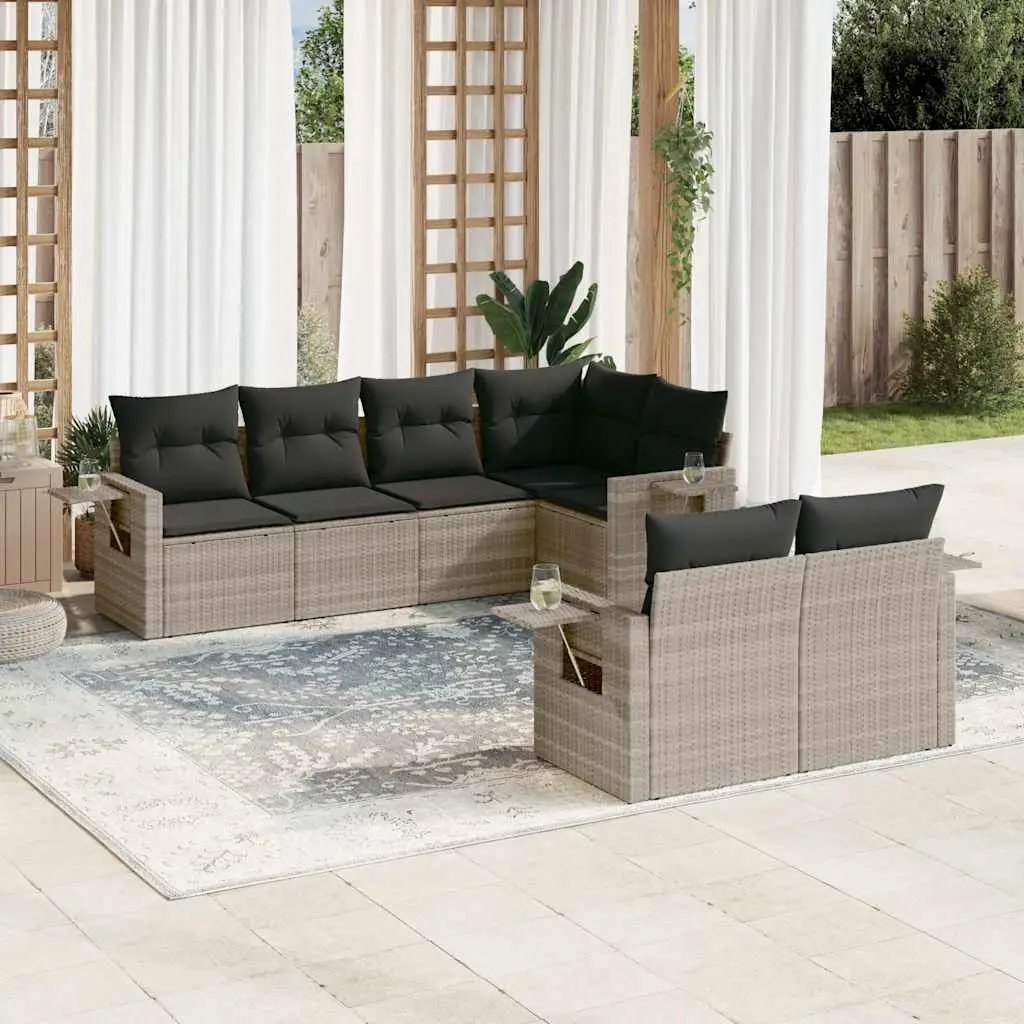 Ensemble canapé de jardin 7 places modulable en poly rotin sans table extérieure Gris Clair – ComfortXL Outdoor Living