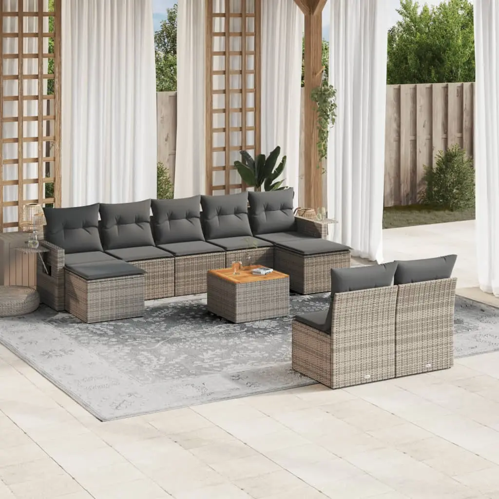 Ensemble de Jardin 9 Places en Résine Tressée Grise 10 Pièces Modulable avec Coussins Épais – ComfortXL Outdoor Living