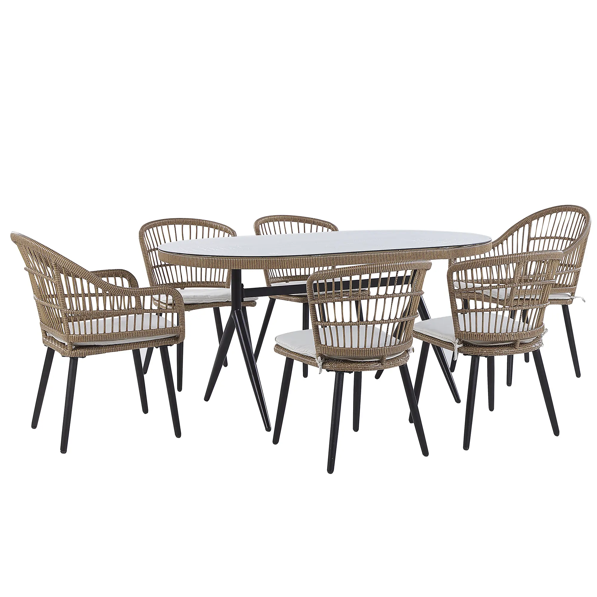Set de salle à manger, 6 Personnes Polyrotin Beige ALIANO II – Beliani