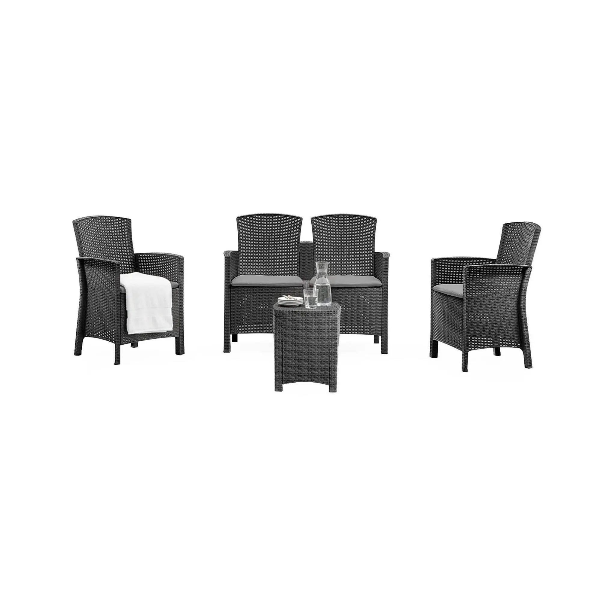 Ensemble de salon d’extérieur Dkresi, Ensemble de jardin avec coussins, Ensemble de salon d’intérieur effet rotin, Anthracite – Dmora famillecouleur2noir