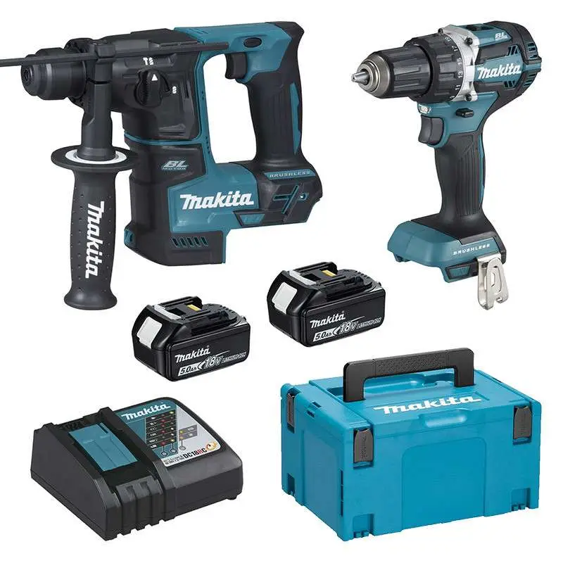 Ensemble de 2 machines 18V, Perceuse DDF484 + Perforateur DHR171 – MAKITA – avec 2 batteries 18V 5.0AH, chargeur rapide, MakPac – DLX2271TJ