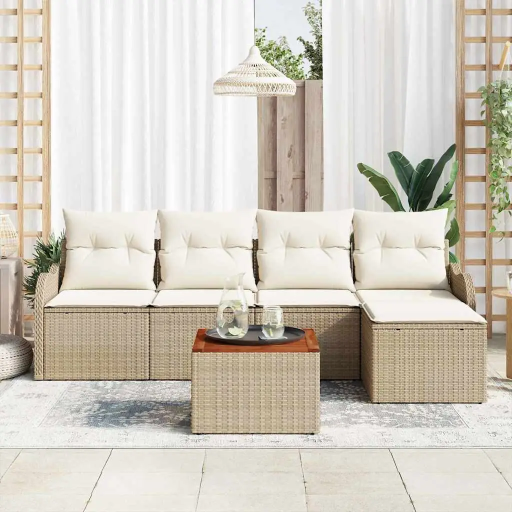 Ensemble de canapé de jardin avec coussin 6 pcs Beige polyrotin vidaXL 3347442 beige et crème
