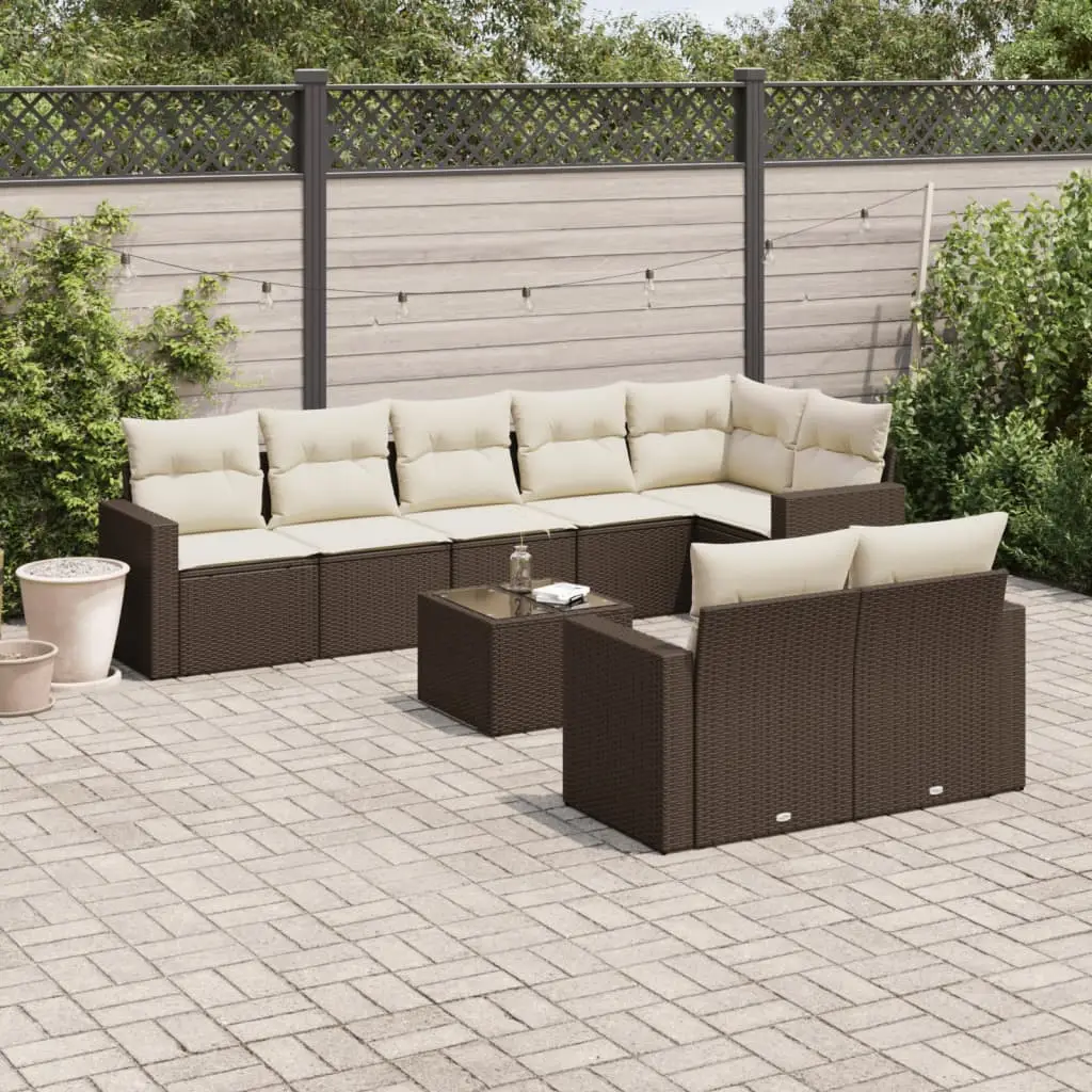 Ensemble de jardin 9 pièces Résine Tressée Marron avec Table Basse et Coffres de Rangement – ComfortXL Outdoor Living Brun