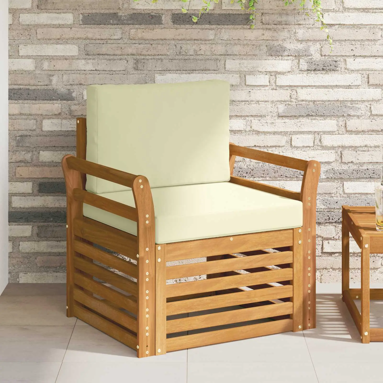 Canapé d’extérieur Bois d’acacia massif et polyester Naturel vidaXL 3436355 Naturel et crème