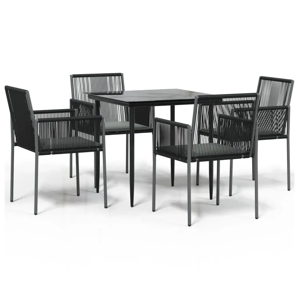 Ensemble de Salon de jardin – meuble de jardin – Mobilier de jardin coussins 5pcs noir rotin et acier