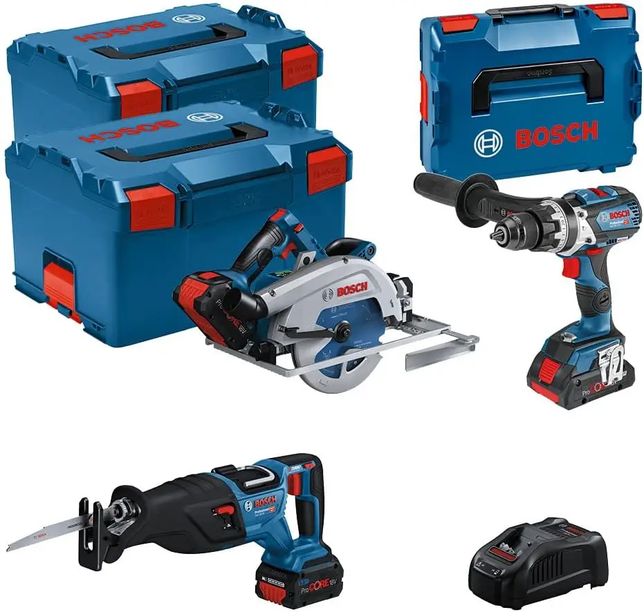 ensemble d’outils 18V GSB/GKS/GSA – BOSCH – avec 2 batteries 18V 5.5AH et 1 18V 4.0AH – chargeur – L-Boxx 0615990N38