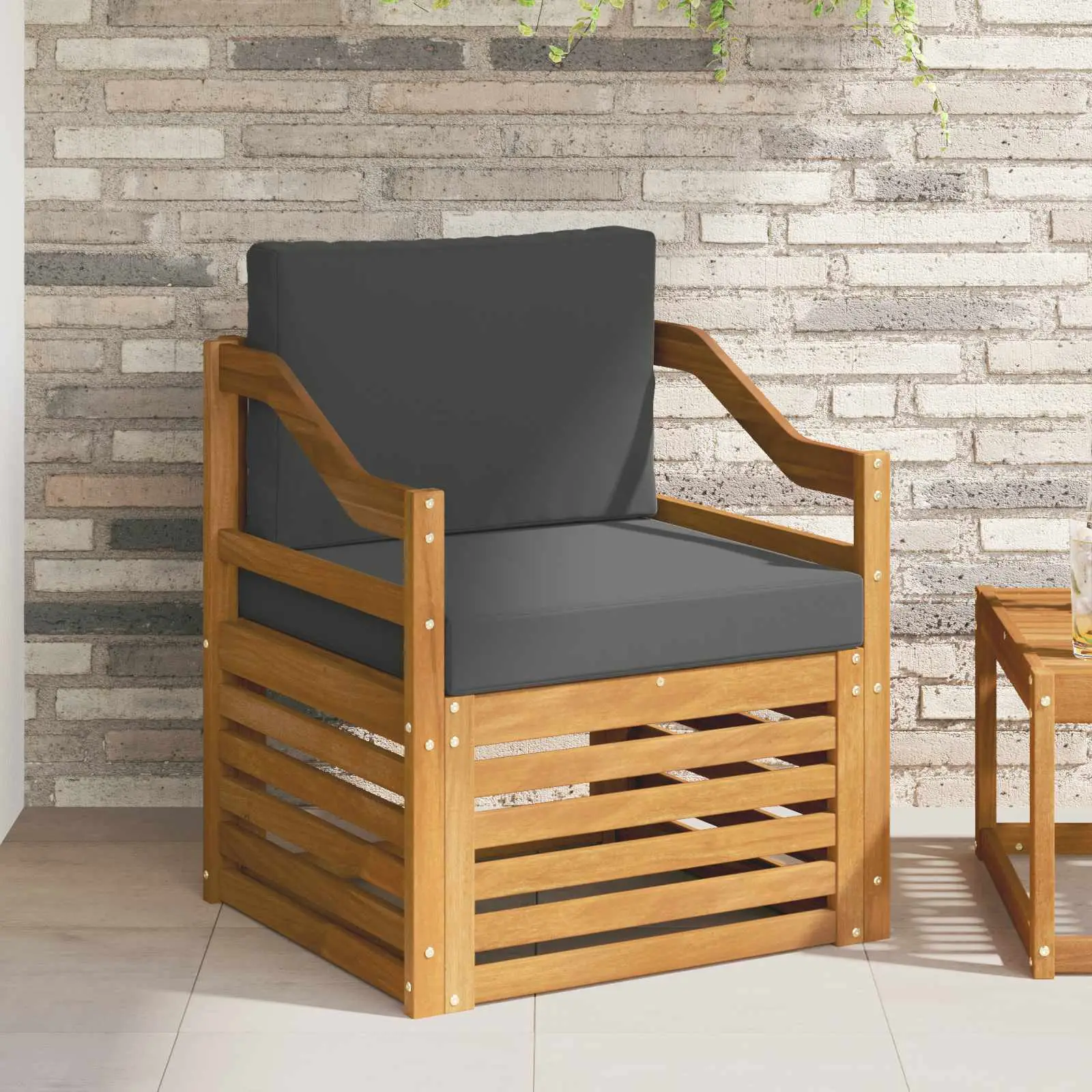 Canapé d’extérieur Bois d’acacia massif et polyester Naturel vidaXL 3436372 Naturel et anthracite