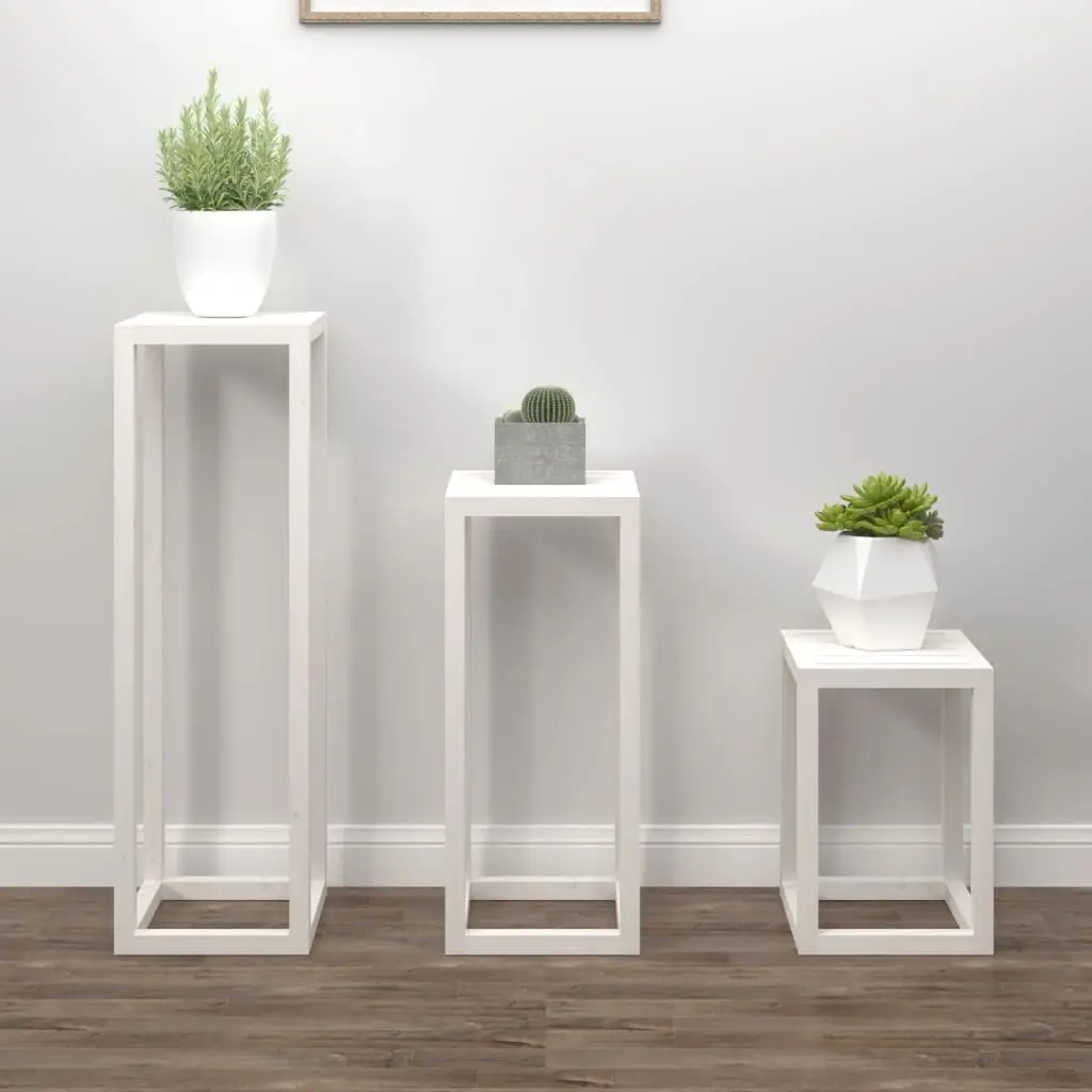 Ensemble de supports pour plantes 3pcs Blanc Bois de pin massif vidaXL 822268