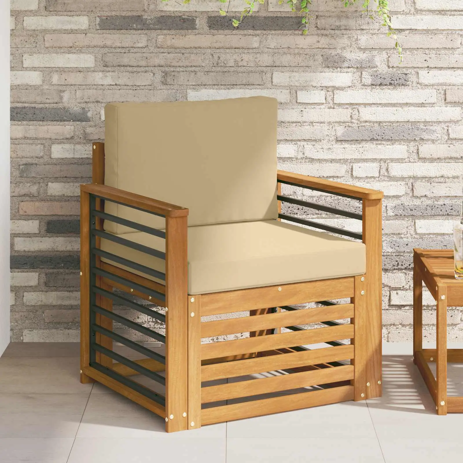 Canapé d’extérieur Bois d’acacia massif et polyester Naturel vidaXL 3436368 Naturel et beige