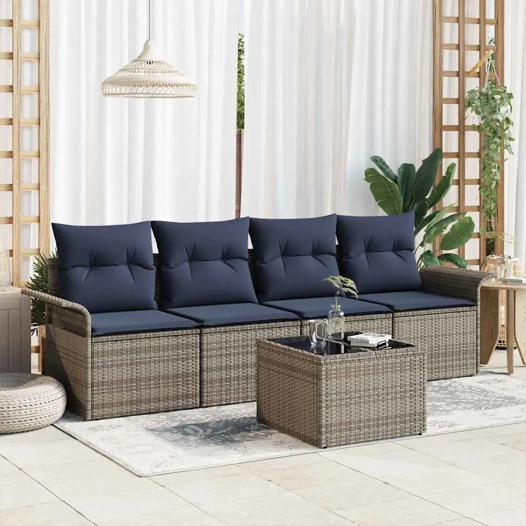 Ensemble de Canapés avec coussin 5 pcs Gris polyrotin vidaXL 3345235
