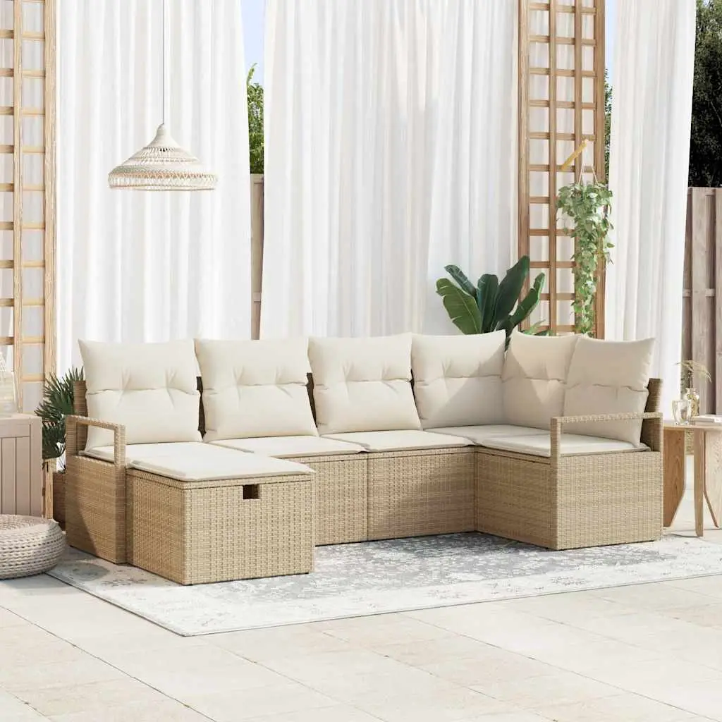Ensemble de Canapés avec coussin 6 pcs Beige et crème polyrotin vidaXL 3359180 Beige